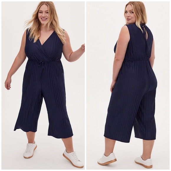 torrid Pants - Torrid Navy Pleated Surplice Culotte Jumpsuit